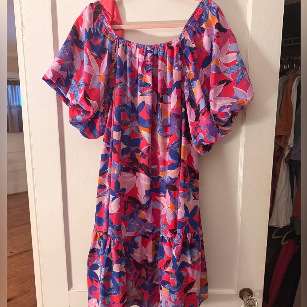 Entro Women’s 2X Off-Shoulder Floral Puff Sleeve Dress - Picture 3 of 3